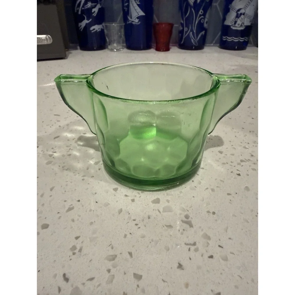 Jeannette Hex Optic Honeycomb Green Sugar Bowl Uranium Depression Glass